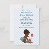 Save The Date Ethnic Boy On Phone Diagonal Stripe Enregistrer La (Dos)