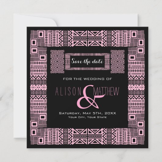 Save The Date Ethnic Design Black Pink Enregistrer la date Invit (Devant)