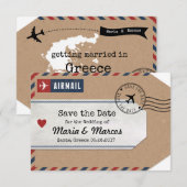 Save The Date Étiquette de bagage de Grèce par avion Enregistrer (Devant / Derrière)