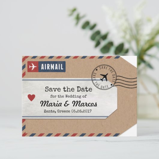 Save The Date Étiquette de bagage de Grèce par avion Sauvegarder (Debout devant)
