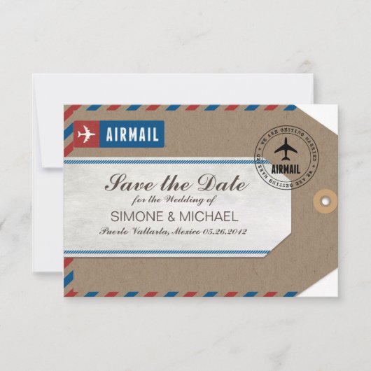 Save The Date Étiquette de bagage par avion pour mariage enregis (Devant)