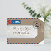 Save The Date Étiquette de bagage par avion pour mariage enregis (Debout devant)