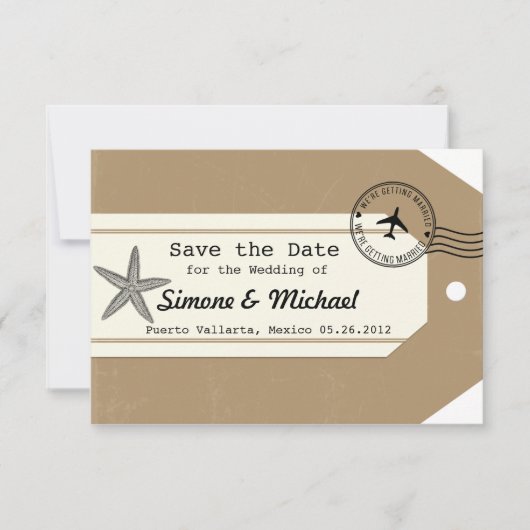 Save The Date Étiquette de bagage thème voyage étoile de mer Enr (Devant)