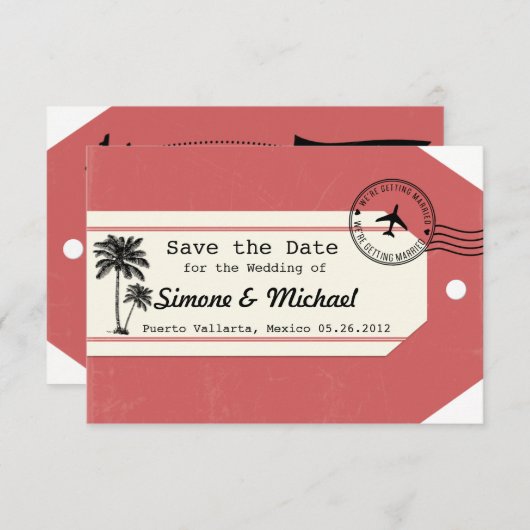Save The Date Étiquette de bagage thème voyage Palmier Enregistr (Devant / Derrière)