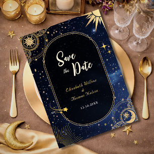 Save The Date Étoile filante bleue Mariage céleste du soleil et 