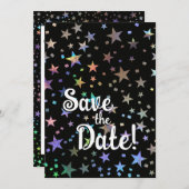 Save The Date Étoiles arc-en-ciel holographiques Mariage fierté  (Devant / Derrière)