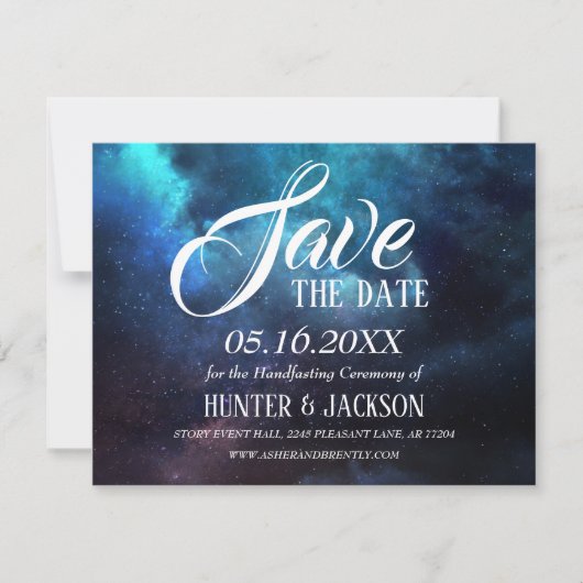 Save The Date Étoiles brillantes Bleu Nebula foncé Enregistrer l (Devant)