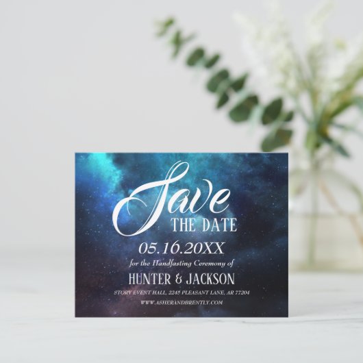 Save The Date Étoiles brillantes Bleu Nebula foncé Enregistrer l (Debout devant)