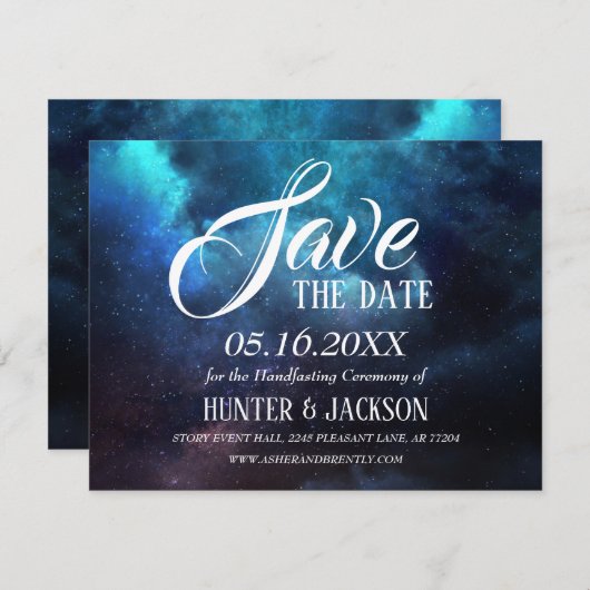Save The Date Étoiles brillantes Bleu Nebula foncé Enregistrer l (Devant / Derrière)