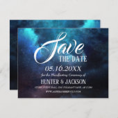 Save The Date Étoiles Brillantes Nébuleuse Bleue Sombre Save the (Devant / Derrière)