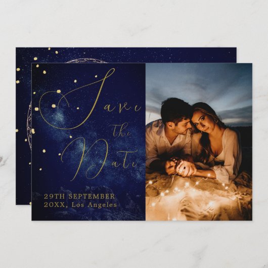 Save The Date Étoiles célestes Élégant Photo Mariage du soir (Devant / Derrière)