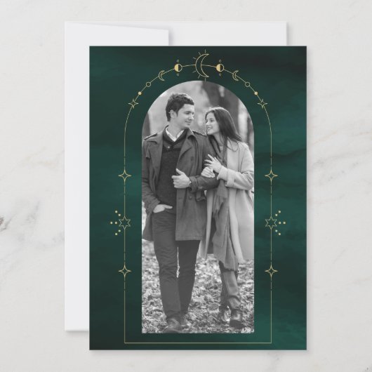 Save The Date Étoiles célestes Emerald Gold Crescent Moon Mariag (Dos)