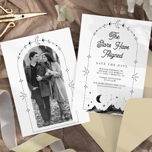 Save The Date Étoiles célestes noir blanc croissant Mariage de l