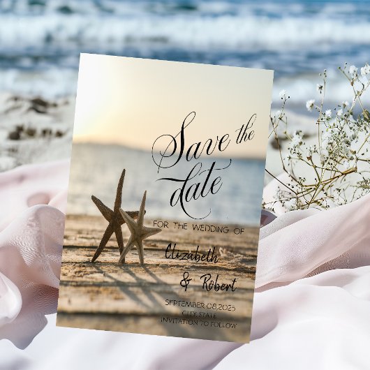 Save The Date Étoiles de mer Plage de sable Sauvegarder la date