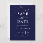 Save The Date Étoiles de minuit Monogramme Bleu Nuit Mariage (Devant)