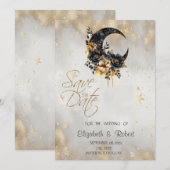 Save The Date Étoiles dorées célestes Fleur de lune (Devant / Derrière)