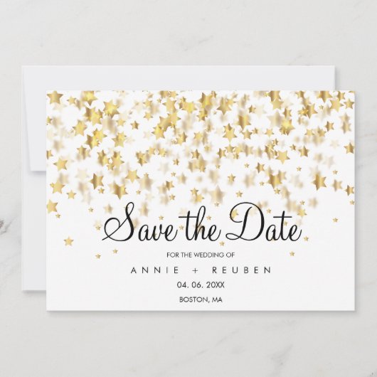 Save The Date Étoiles dorées élégantes modernes simples (Devant)