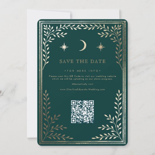 Save The Date Étoiles Dorées Lune Céleste Code Qr Enregistrer la (Dos)