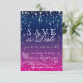 Save The Date Étoiles en bleu foncé et rose - Enregistrer la dat (Debout devant)