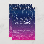 Save The Date Étoiles en bleu foncé et rose - Enregistrer la dat (Devant / Derrière)