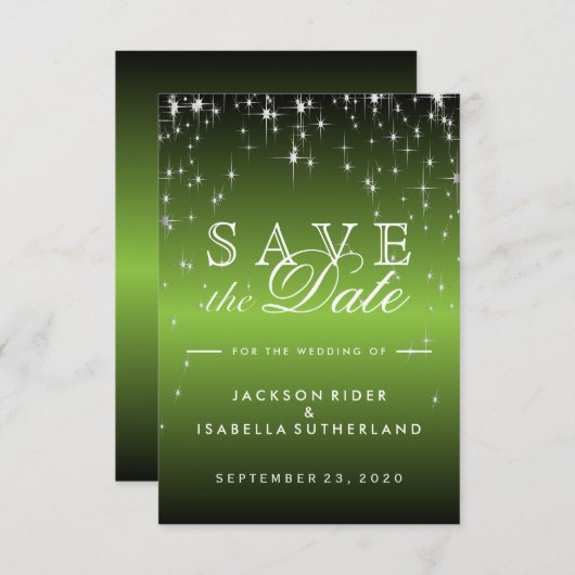 Save The Date Étoiles en chaux métallique vert - Enregistrer la  (Devant / Derrière)
