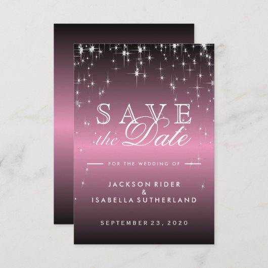 Save The Date Étoiles en Mauve rose métallique - Enregistrer la (Devant / Derrière)