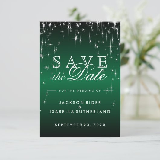 Save The Date Étoiles en métal vert foncé - Enregistrer la date (Debout devant)