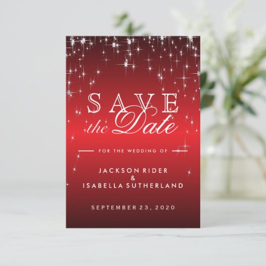 Save The Date Étoiles en rouge métallique Enregistrer la date (Debout devant)