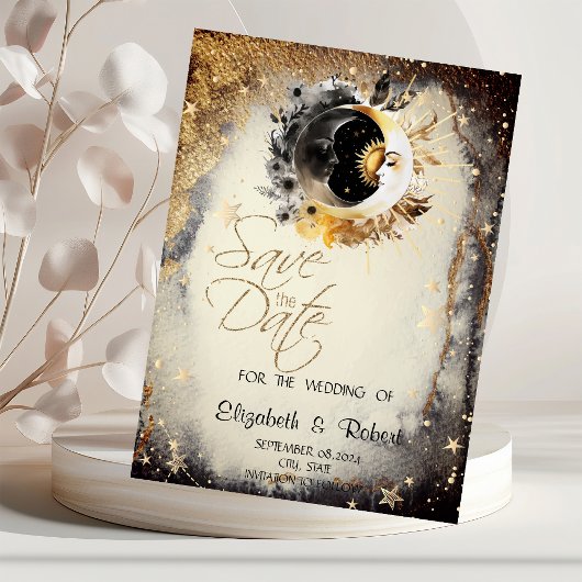 Save The Date Étoiles lunes dorées célestes Sombre