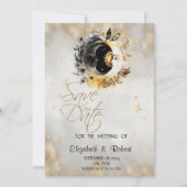 Save The Date Étoiles Lunes Fleurs Or Céleste (Devant)