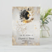 Save The Date Étoiles Lunes Fleurs Or Céleste (Debout devant)