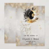 Save The Date Étoiles Lunes Fleurs Or Céleste (Devant / Derrière)