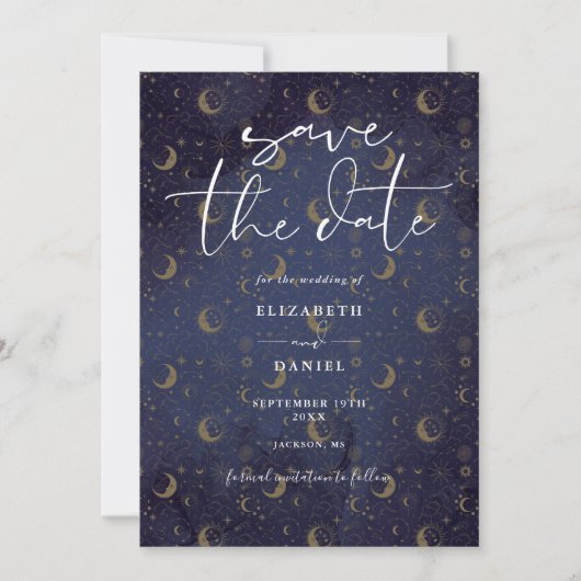 Save The Date Étoiles Mystiques Célestes et Code QR de Mariage d (Devant)
