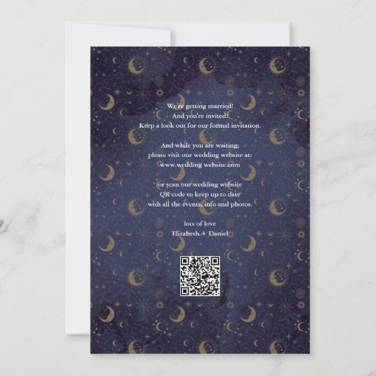 Save The Date Étoiles Mystiques Célestes Et Lune Code QR Mariage (Dos)