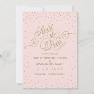 Save The Date Étoiles roses et or fantaisie Enregistrer la date