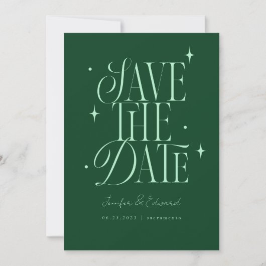 Save The Date Étoiles Whimsical Emerald Green Enregistrer la dat (Devant)