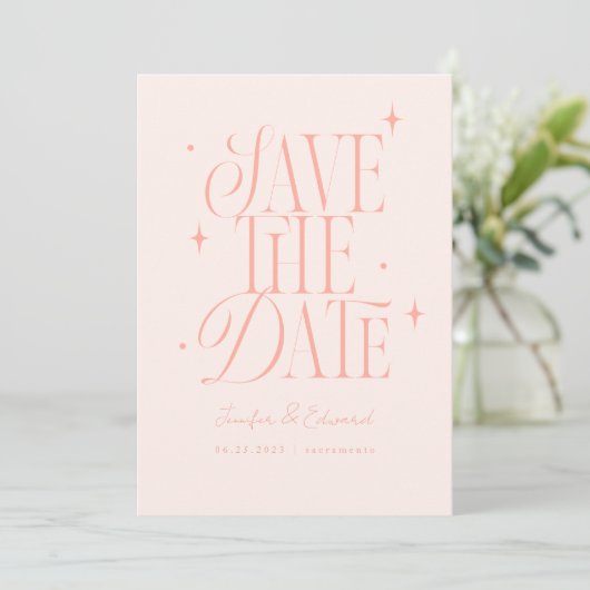 Save The Date Étoiles Whimsical Rose Bleu Enregistrer La Date (Debout devant)