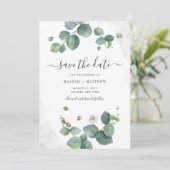 Save The Date Eucalyptus Aquarelle Écriture Verdure Botanique (Debout devant)