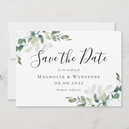 Save The Date Eucalyptus Aquarelle Mariage Enregistrer La Date (Devant)