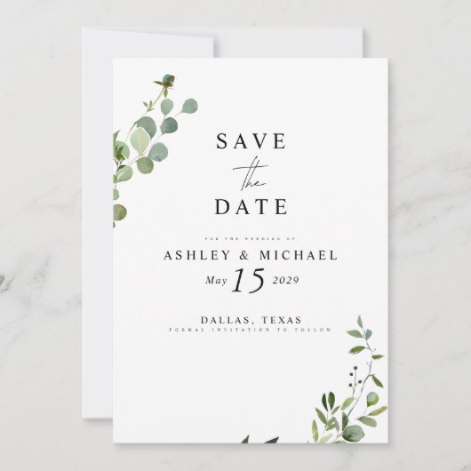 Save The Date Eucalyptus Botanical QR Code Mariage Enregistrer L (Devant)