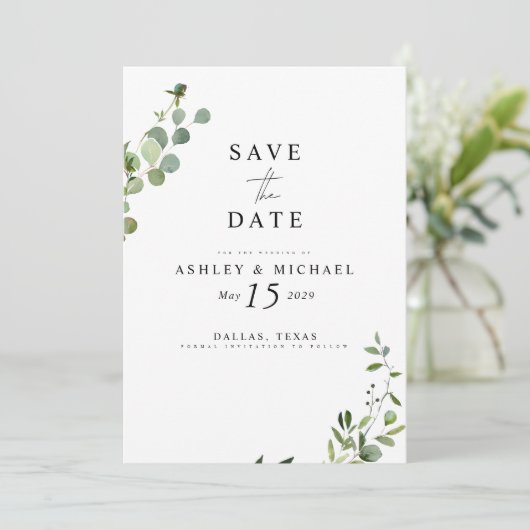Save The Date Eucalyptus Botanical QR Code Mariage Enregistrer L (Debout devant)
