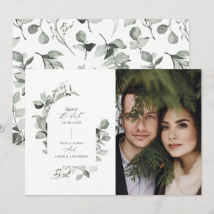 Save The Date Eucalyptus botanique élégante photo simple mariage