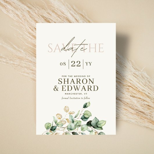 Save The Date Eucalyptus Botanique Vert & Arc Photo Code QR