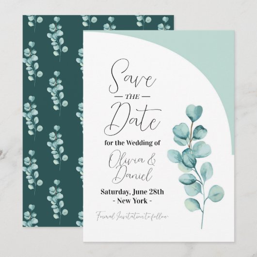 Save The Date Eucalyptus Bruiloft Bladeren Lente (Voorkant / Achterkant)