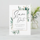 Save The Date Eucalyptus Cadre vert Mariage photo moderne (Debout devant)