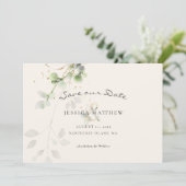 Save The Date Eucalyptus d'aquarelle moderne | Gold Mariage Ecru (Debout devant)