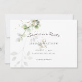 Save The Date Eucalyptus d'aquarelle moderne | Mariage or (Devant)