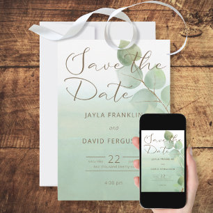 Save The Date Eucalyptus de lave à l'aquarelle verte Enregistrer
