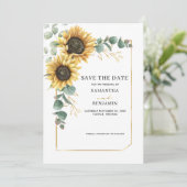 Save The Date Eucalyptus de tournesol floral géométrique (Debout devant)