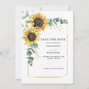 Save The Date Eucalyptus de tournesol floral géométrique